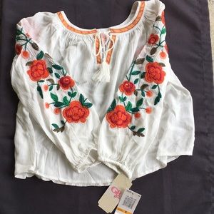 GB Girls Ivory Floral Peasant Top Size Small